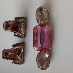Elegant Pink Broach , Earrings Jewelry Set